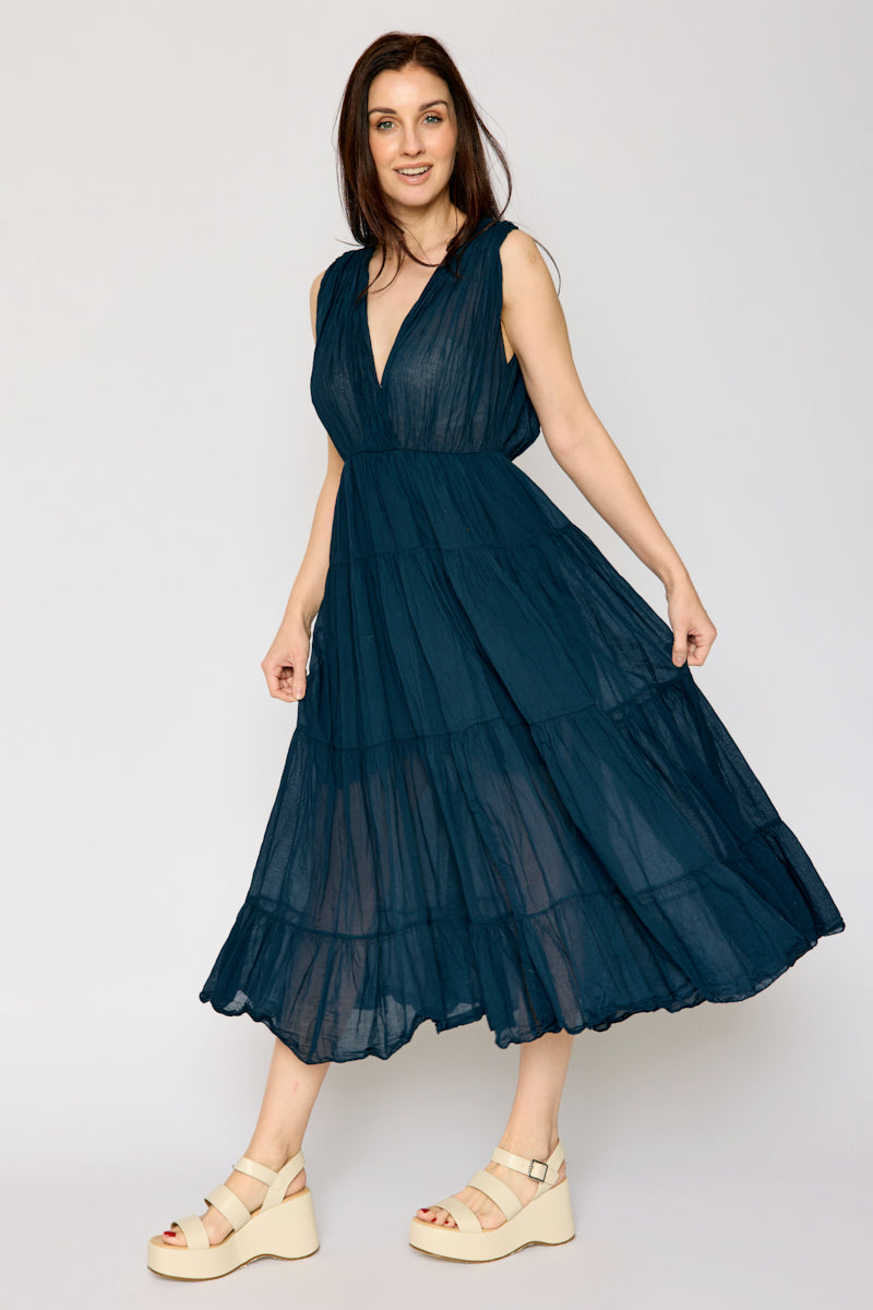 Deep V Cotton Voile Long Dress (2 Colors) – Jacqueline B Clothing
