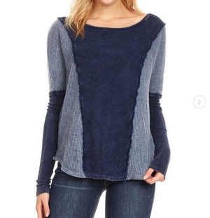 Distressed Thermal Sweatshirt - Jacqueline B Clothing
