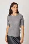 Multi Pearl Neckline Cashmere Mix Sweater Short Sleeve (2 Colors)
