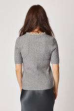 Multi Pearl Neckline Cashmere Mix Sweater Short Sleeve (2 Colors)