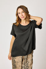 Crew Neck Satin Short Sleeve Blouse (6 Colors)