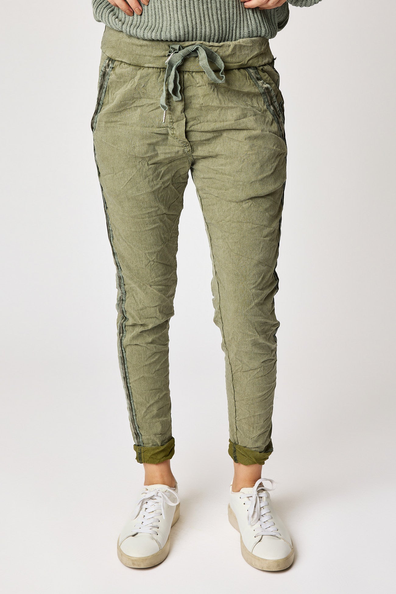 Italian Stretch Satin Trim Vintage Wash Pant (3 Colors)