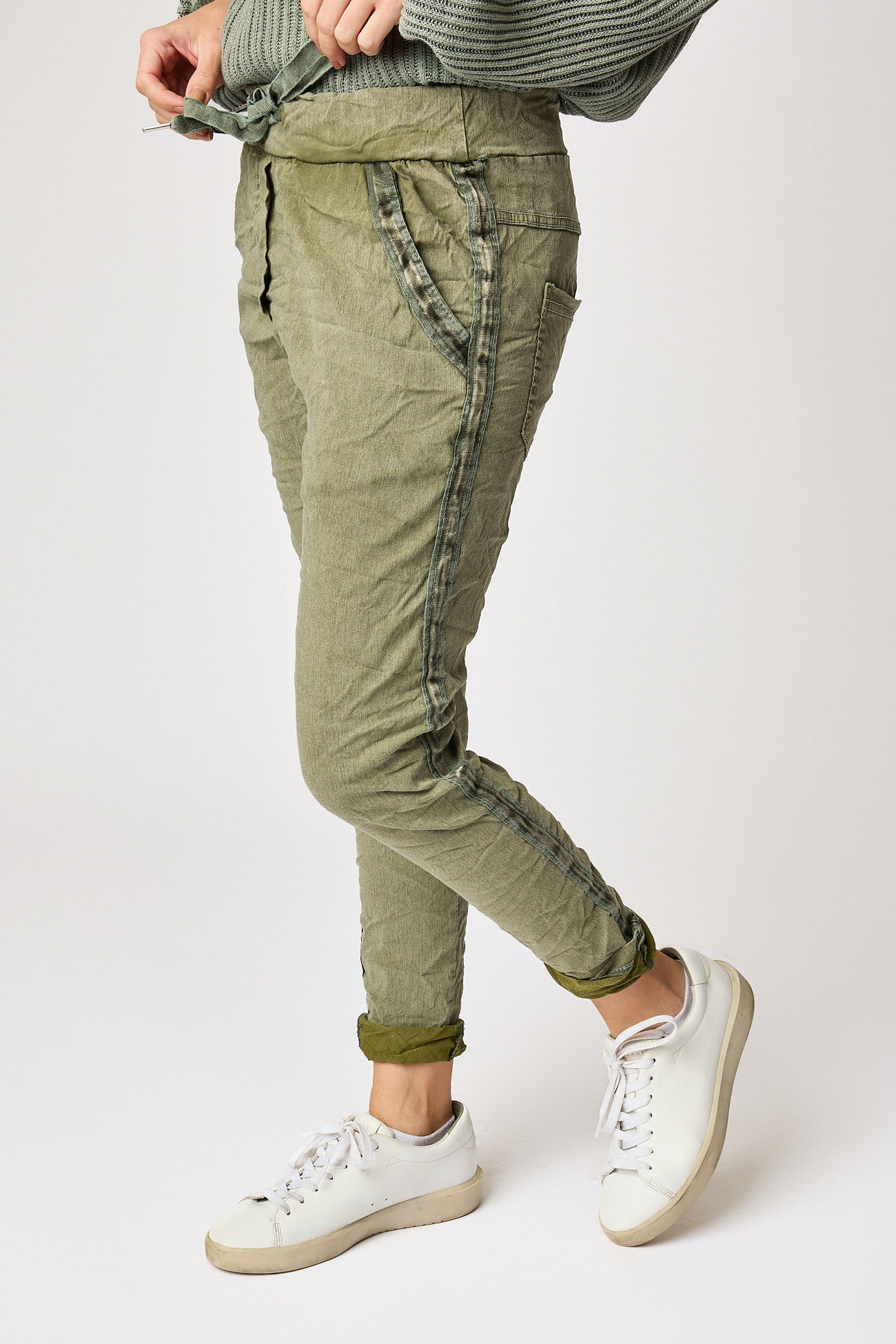 Italian Stretch Satin Trim Vintage Wash Pant (3 Colors)