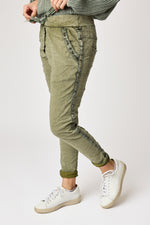 Italian Stretch Satin Trim Vintage Wash Pant (3 Colors)
