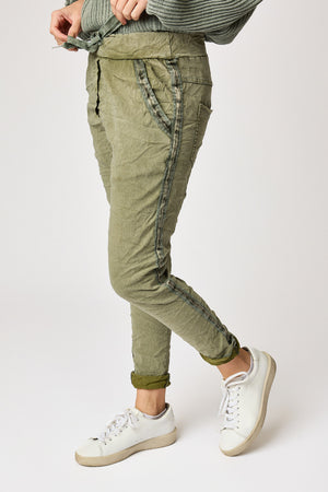 Italian Stretch Satin Trim Vintage Wash Pant (3 Colors)