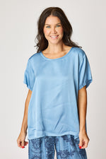 Crew Neck Satin Short Sleeve Blouse (6 Colors)