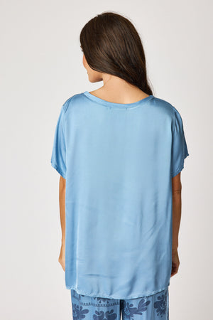 Crew Neck Satin Short Sleeve Blouse (6 Colors)