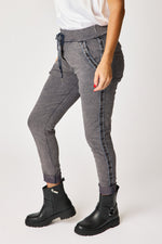 Italian Stretch Satin Trim Vintage Wash Pant (3 Colors)