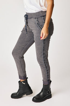 Italian Stretch Satin Trim Vintage Wash Pant (3 Colors)