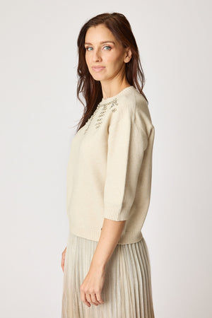Sweater with Rhinestone Neckline and 3/4 sleeves (3 Colors)