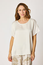Crew Neck Satin Short Sleeve Blouse (6 Colors)