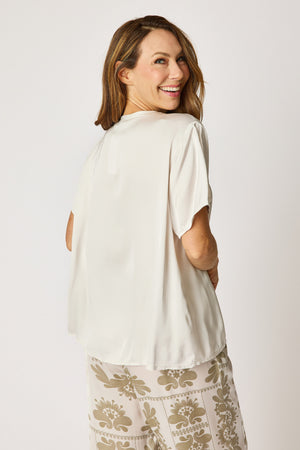 Crew Neck Satin Short Sleeve Blouse (6 Colors)