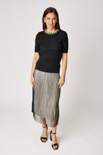 Multi Pearl Neckline Cashmere Mix Sweater Short Sleeve (2 Colors)