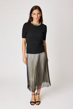 Multi Pearl Neckline Cashmere Mix Sweater Short Sleeve (2 Colors)