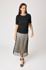 Multi Pearl Neckline Cashmere Mix Sweater Short Sleeve (2 Colors)
