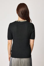 Multi Pearl Neckline Cashmere Mix Sweater Short Sleeve (2 Colors)