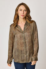 Mocha/Navy Pattern Blouse