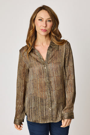 Mocha/Navy Pattern Blouse