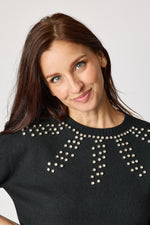 Sweater with Rhinestone Neckline and 3/4 sleeves (3 Colors)