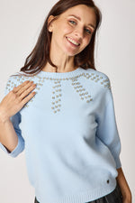 Sweater with Rhinestone Neckline and 3/4 sleeves (3 Colors)
