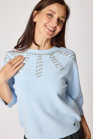 Sweater with Rhinestone Neckline and 3/4 sleeves (3 Colors)