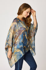 Italian Silk Blue Marbled Pattern Flowing Top