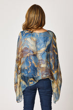 Italian Silk Blue Marbled Pattern Flowing Top