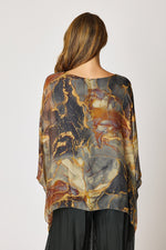 Italian Silk Charcoal Marbled Patterned Flowing Top