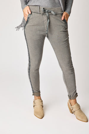 Italian Stretch Satin Trim Vintage Wash Pant (3 Colors)
