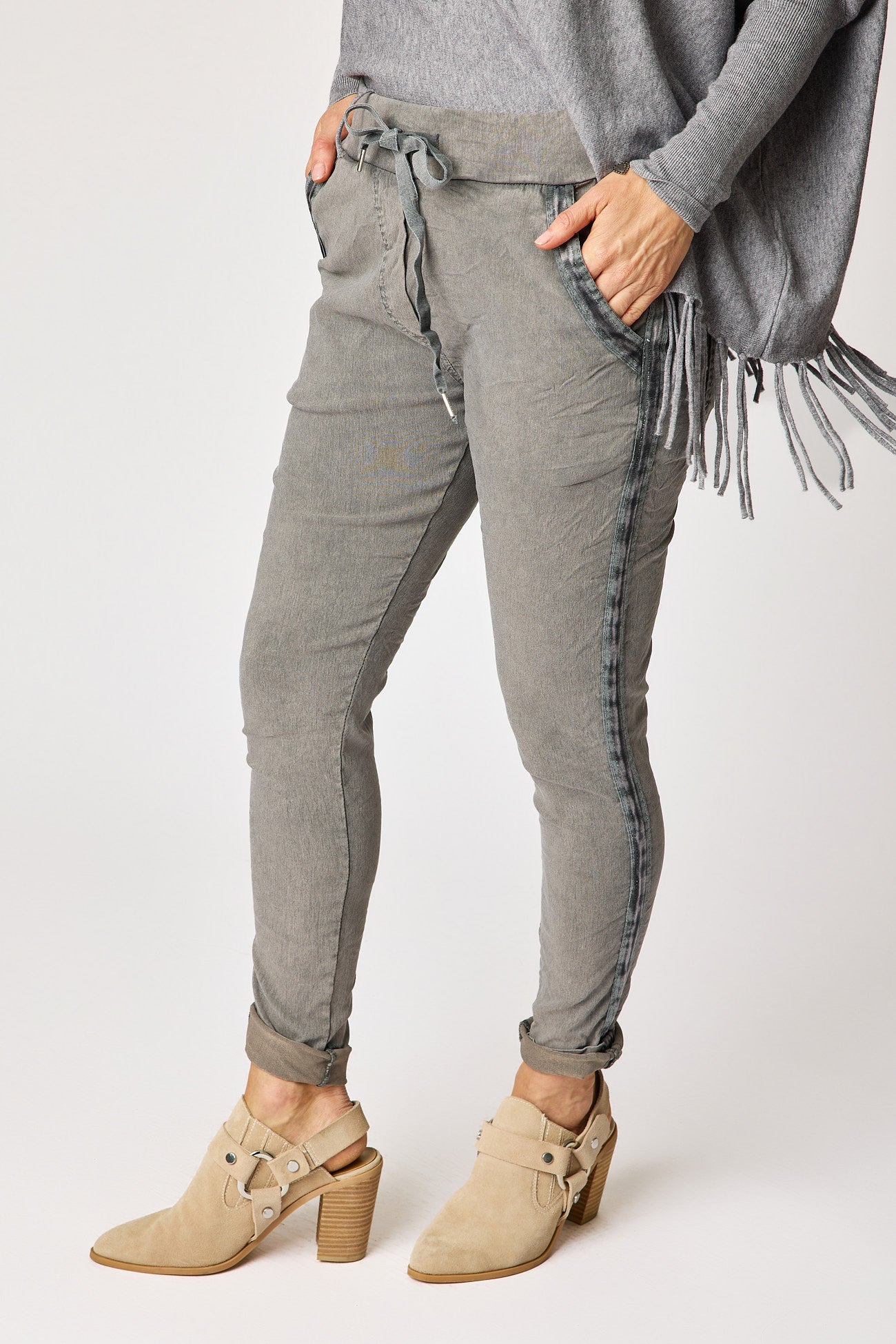 Italian Stretch Satin Trim Vintage Wash Pant (3 Colors)