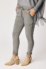 Italian Stretch Satin Trim Vintage Wash Pant (3 Colors)