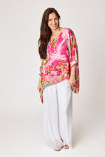 Italian Silk Pink Painted Floral Flowing Top