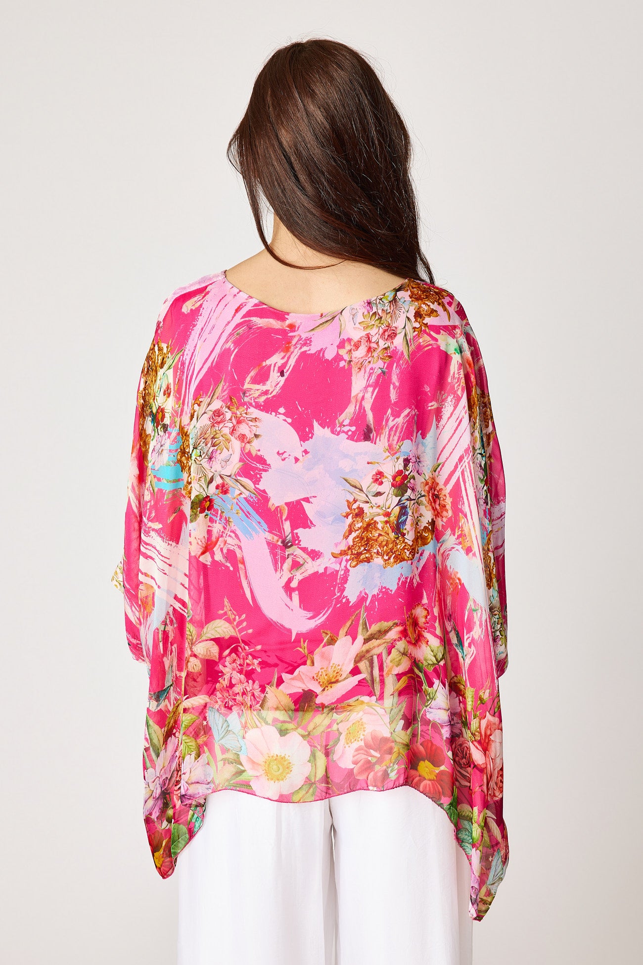 Italian Silk Pink Painted Floral Flowing Top