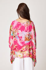 Italian Silk Pink Painted Floral Flowing Top