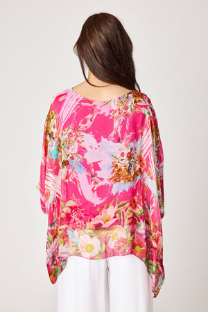 Italian Silk Pink Painted Floral Flowing Top