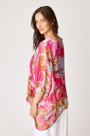 Italian Silk Pink Painted Floral Flowing Top
