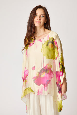 Italian Silk Pink Floral Pattern Flowing Top