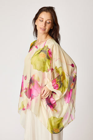 Italian Silk Pink Floral Pattern Flowing Top