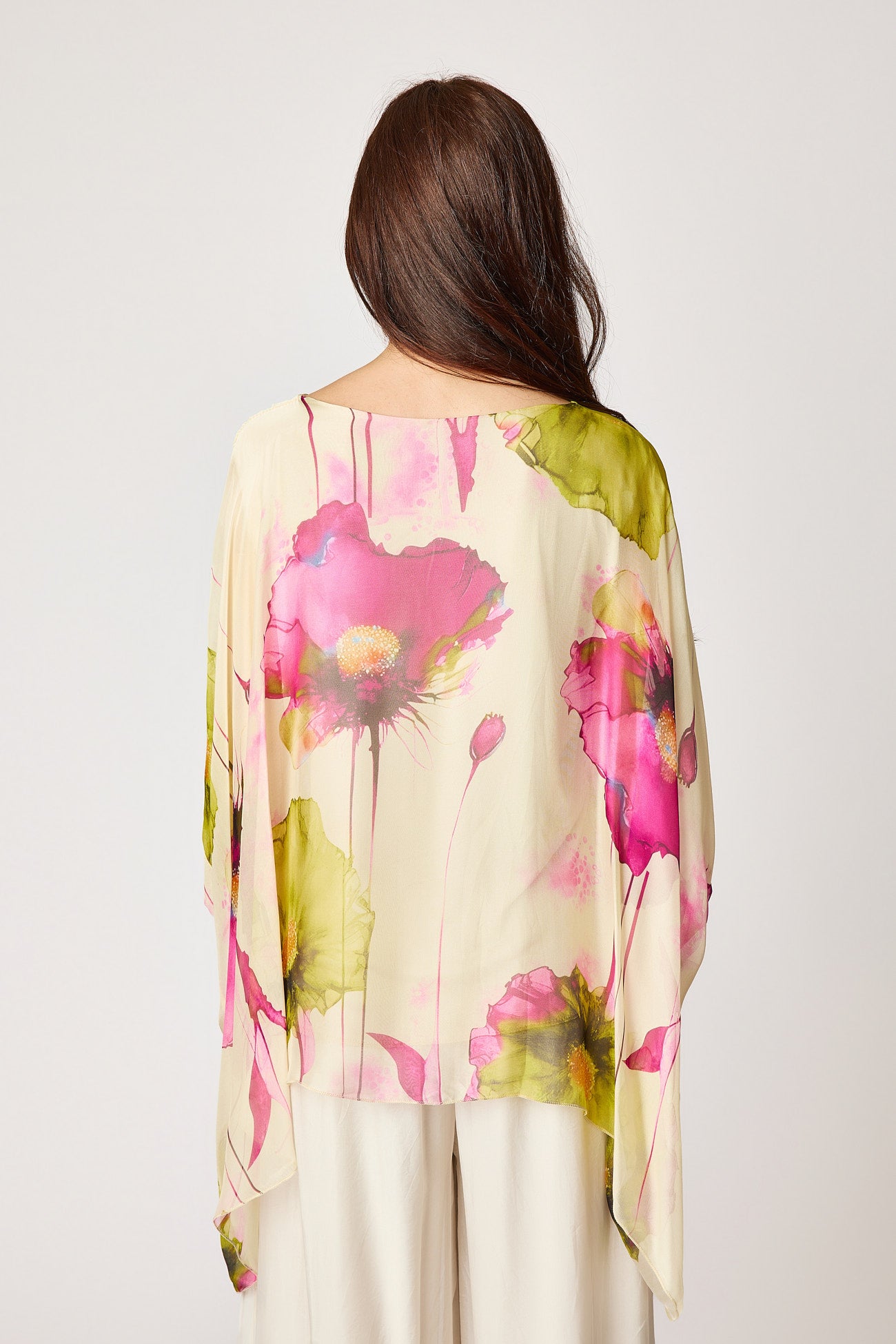 Italian Silk Pink Floral Pattern Flowing Top