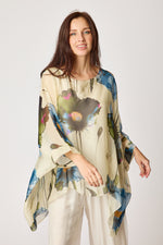 Italian Silk Blue Floral Pattern Flowing Top