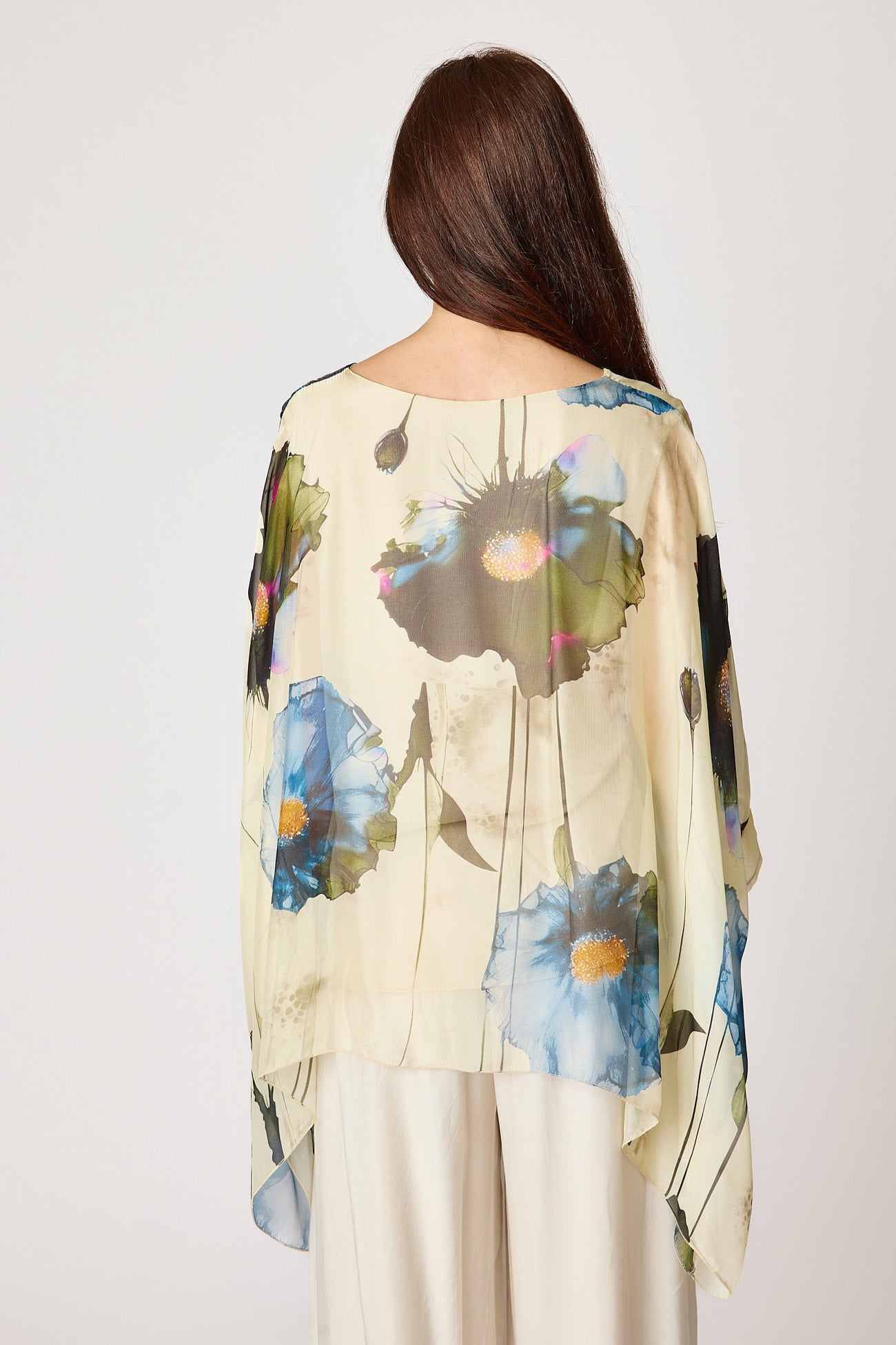 Italian Silk Blue Floral Pattern Flowing Top