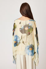 Italian Silk Blue Floral Pattern Flowing Top