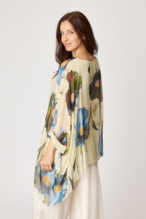 Italian Silk Blue Floral Pattern Flowing Top