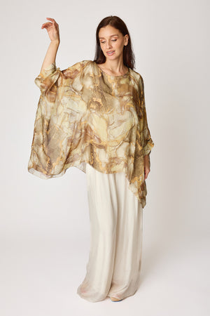 Italian Silk Natural Marbled Pattern Flowing Top