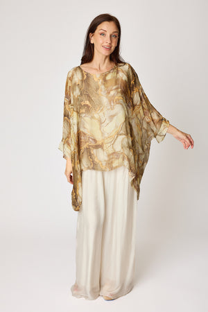 Italian Silk Natural Marbled Pattern Flowing Top