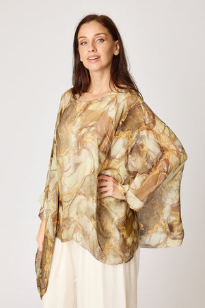 Italian Silk Natural Marbled Pattern Flowing Top