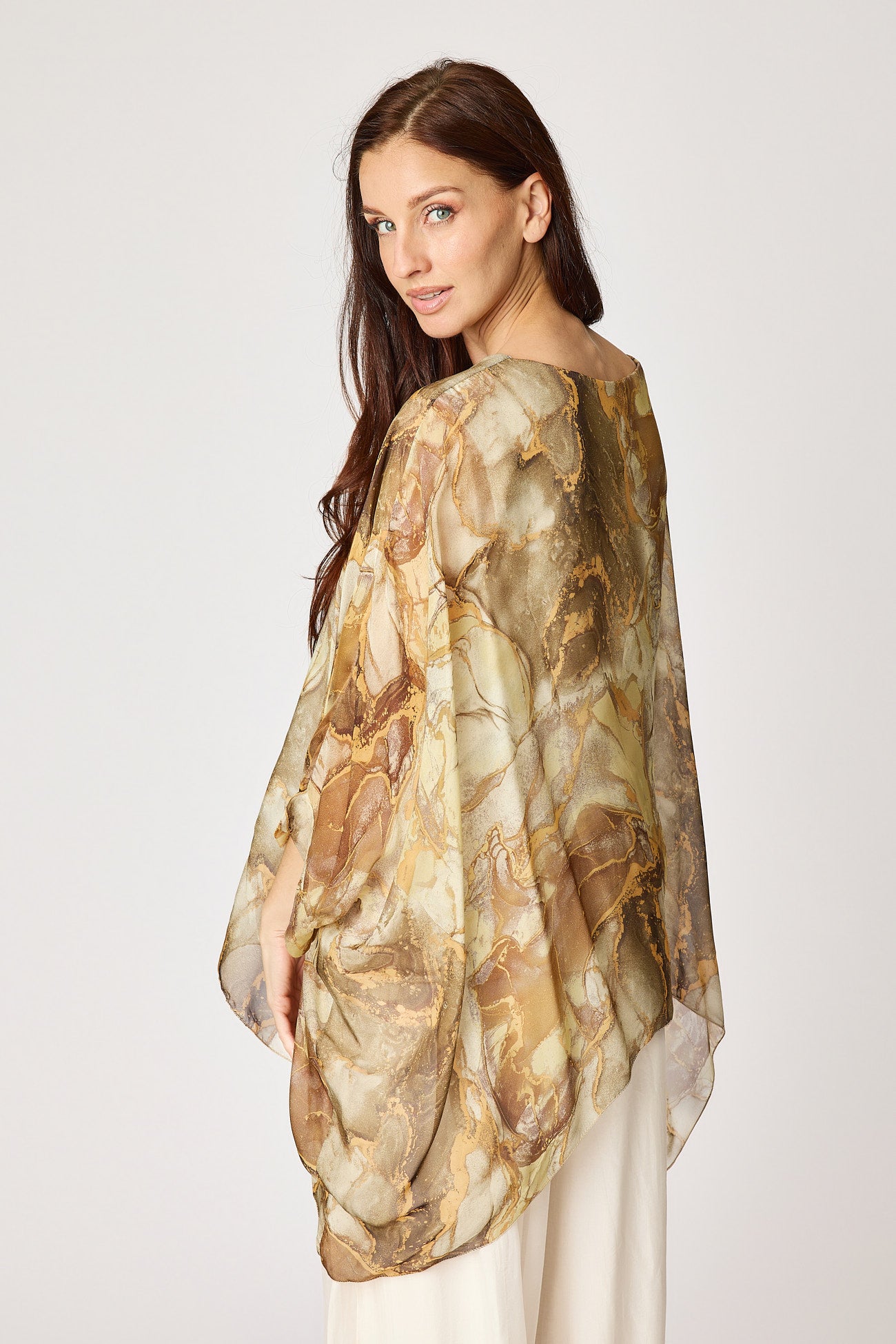 Italian Silk Natural Marbled Pattern Flowing Top