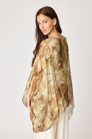 Italian Silk Natural Marbled Pattern Flowing Top