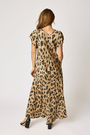 Leopard Short Sleeve Bias Cut Dress
