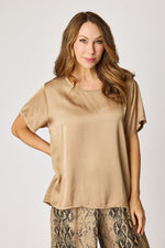 Crew Neck Satin Short Sleeve Blouse (6 Colors)